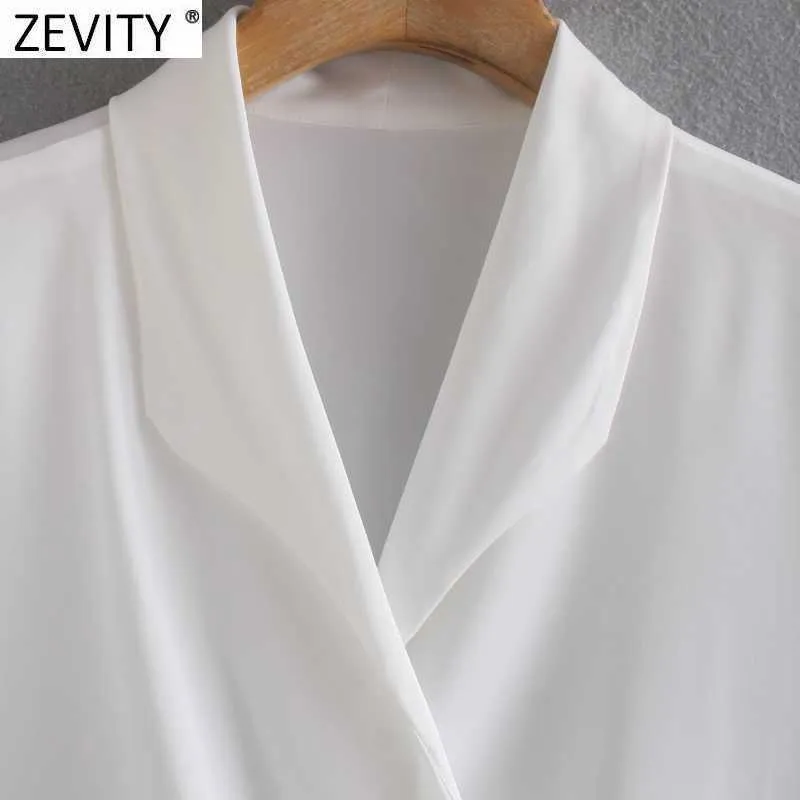 Zevity Women Vintage Cross V Neck Soft Satin Bodysuits Office Ladies Office Wear Patchwork Siamese Chic Slim Rompers DS8211 210603