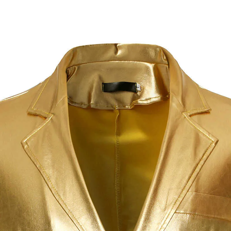 بدلة رجالية من قطعتين باللون الذهبي اللامع سترة + بنطلون Terno Masculino Fashion Party DJ Club Dress Tuxedo Suit Men Stage Singer Clothes X0909