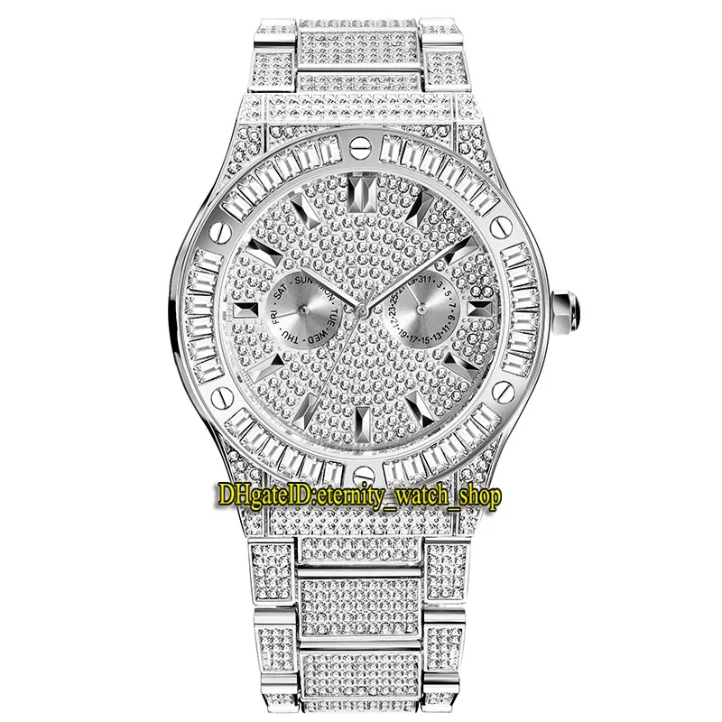 Missfox eternidade v316 hip hop moda relógios masculinos cz diamante inlay dial movimento de quartzo relógio masculino congelado grandes diamantes moldura all226v