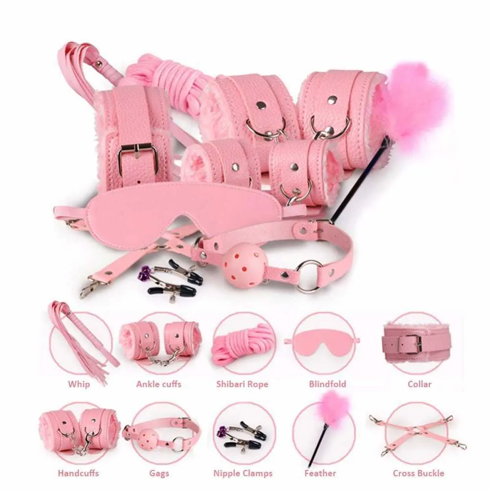 Upscale BDSM Bondage Erotica Gear for Couples Prime, Restraint  Bondageromance Kit with Real Fuzzy Handcuffs, Horse Whip, Blindfold,  Flogger, Bed Restraints for Sex Play, Gift Boxed, White