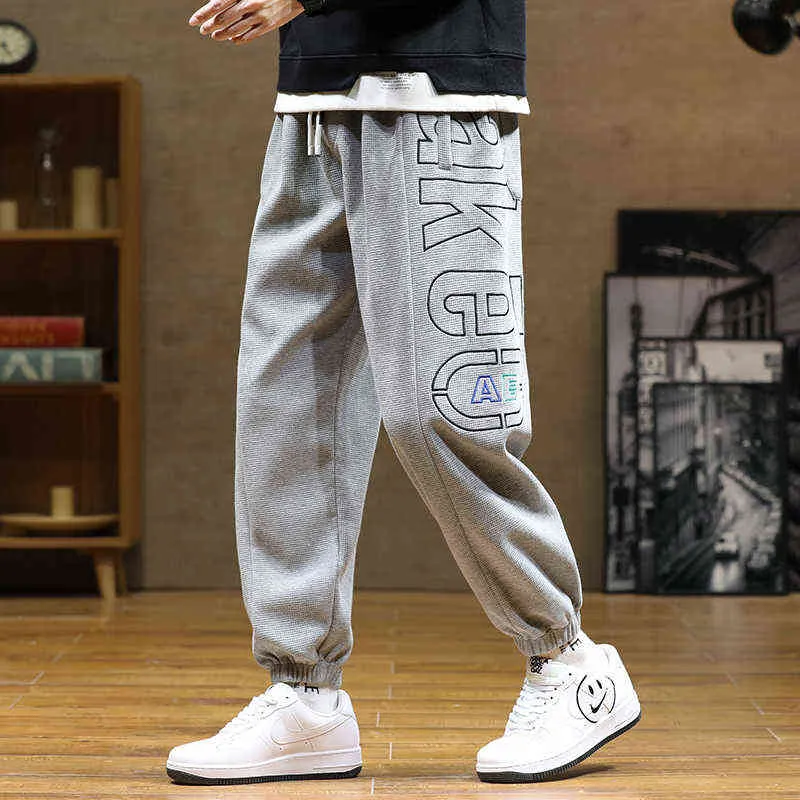 Printemps Automne Mode Lettre Harem Pantalon Hommes Hip Hop Streetwear Noir Gris Lâche Pantalon De Survêtement Hommes Joggers Plus Taille Baggy Pantalon 211201