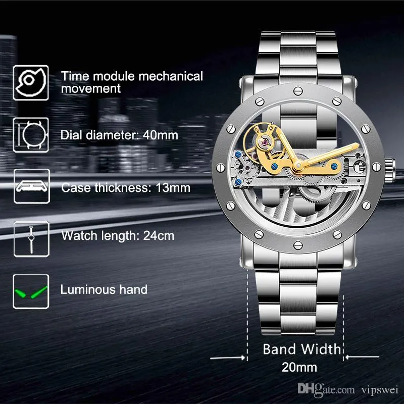 Classic Military Hollow Dial orologio di lusso Swiss Swiss Uomini Meccanici automatici Tourbillon trasparente immersione in acciaio inossidabile Brands246e