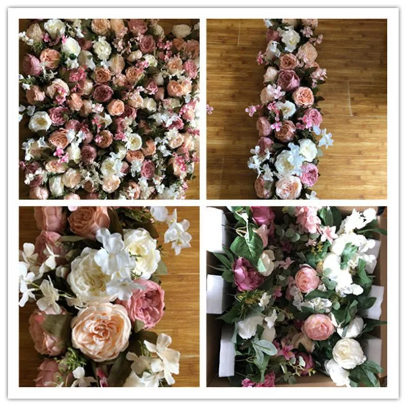 Dekorative Blumenkränze, 100 cm, Hochzeitsbogen, Blumenreihe, Tischdekoration, künstliche Seide, Rosenwand mit Schaumstoffrahmen, DIY Backdro274B