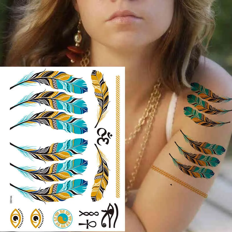 100 ark helgat flicka kroppskonst guld metallisk temporärt tatuering klistermärken ärmkedja armband falska vattentäta smycken kvinnor