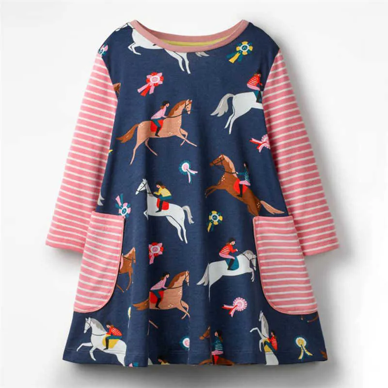 Springzähler Kleider mit Taschen Herbst Kleidung für Mädchen Langarm Mode Cartoon Prinzessin Frocks Kinder Kleid 210529