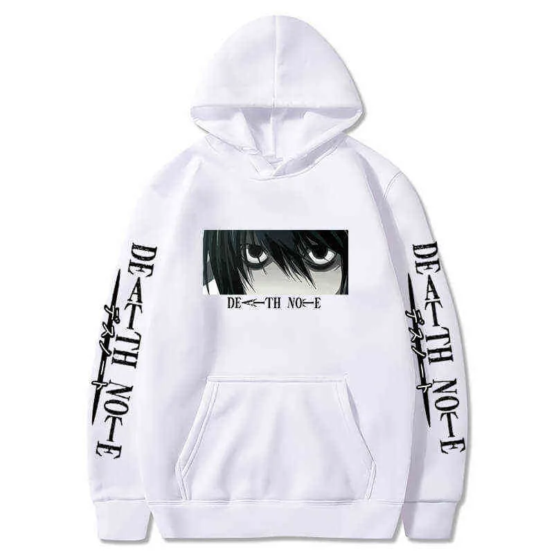 Death Note Hoodie Kira L Lawliet Augen Anime Print Harajuku Sweatshirts Langarm Koreanische Mode Paar Hoodies Pullover Y211122
