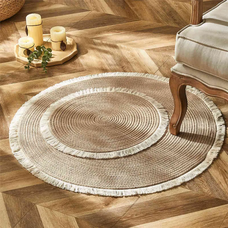 Tapis rond pour salon rotin tissage tapis avec glands tapis de chevet décor à la maison moderne style campagnard chambre porte tapis 211217