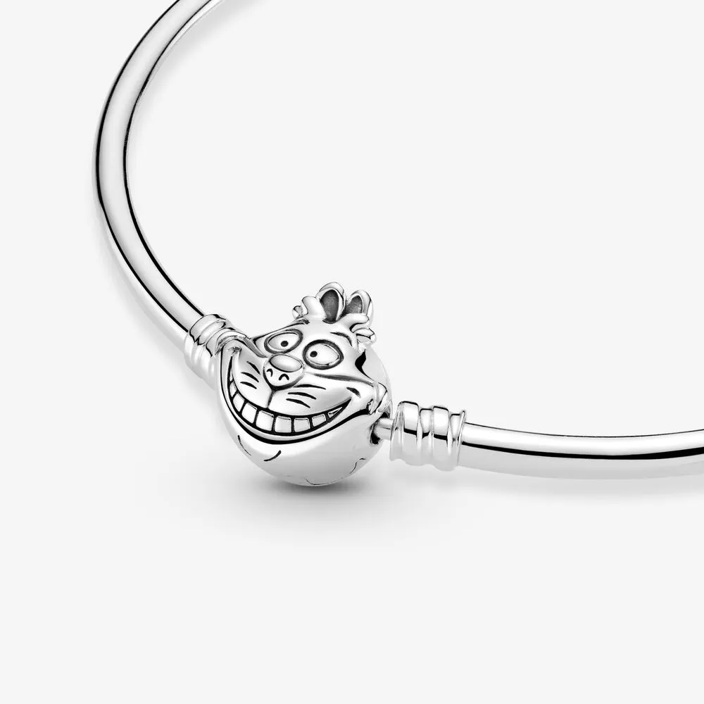 Lovely Cat's Face Clasp Moments Bangle High Polish 100% 925 Sterling Silver Armband Fashion Jewelry Making for Women Gifts2007