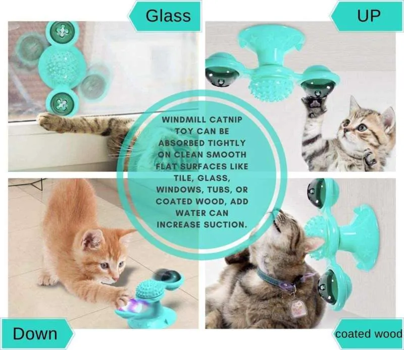 Interactive pet cat toy windmill spinning teasing educational toy cat training catnip with luminous ball cat toothbrush 210929
