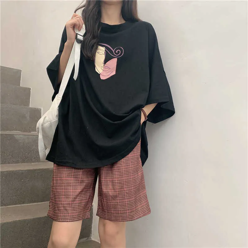 Camiseta de algodón puro Yedinas para mujer, camiseta de manga corta con estampado artístico de gran tamaño, camisetas blancas de estilo coreano Harajuku, camisetas estéticas de los años 90 210527