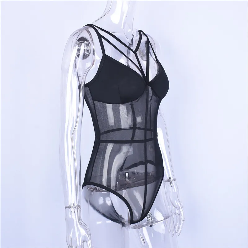Omsj sem mangas negras ver através das mulheres romper puro bodysuit feminino tops feminino moda sleepwear corpo 210517
