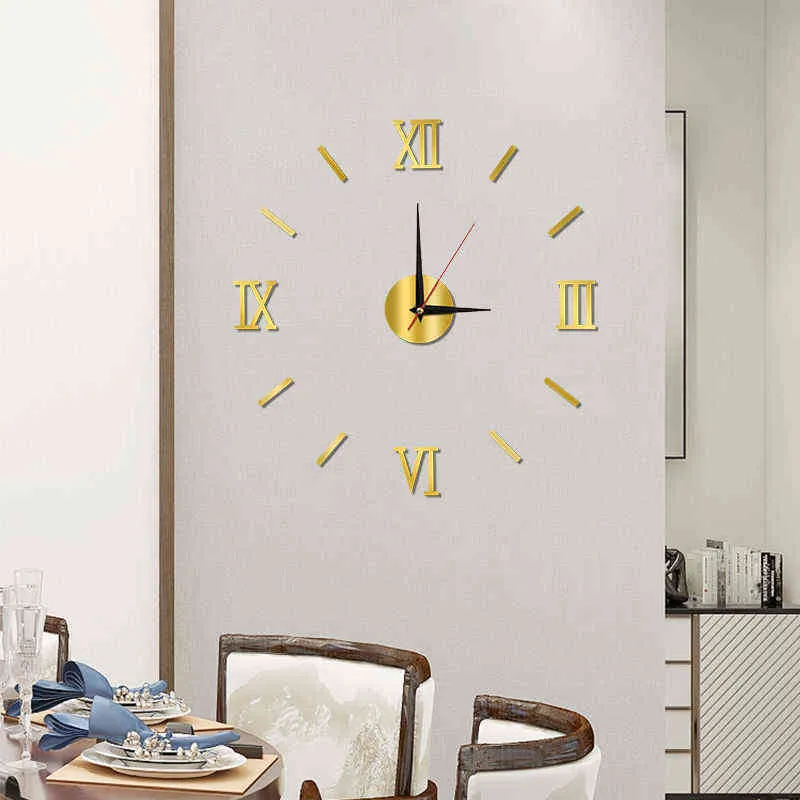 Duży zegar ścienny 3D DIY nowoczesny design zegary kwarcowe akrylowe lustro domowe naklejki Dekoracje naklejki salon Horloge wiszące H1230