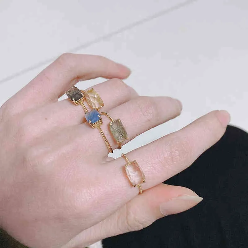 LAMOON натуральный рутилированный кварцевый кольцо для женщин драгоценные камни 925 серебро 14к светло-позолоченный изысканные украшения простой стиль LMRI155 211217
