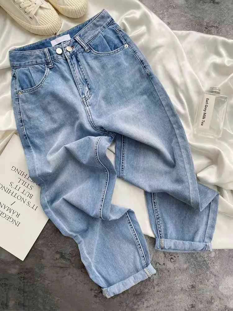 Casual hoge taille jeans broek voor vrouwen vrouwelijke denim jeans knoppen rits dames jeans 210515