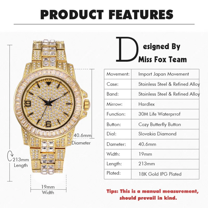 AAA CZ Bling Diamond Montre pour hommes Rôle Plaqué or 18 carats Montres-bracelets à quartz glacés pour hommes Montre-bracelet étanche pour hommes Ho193y