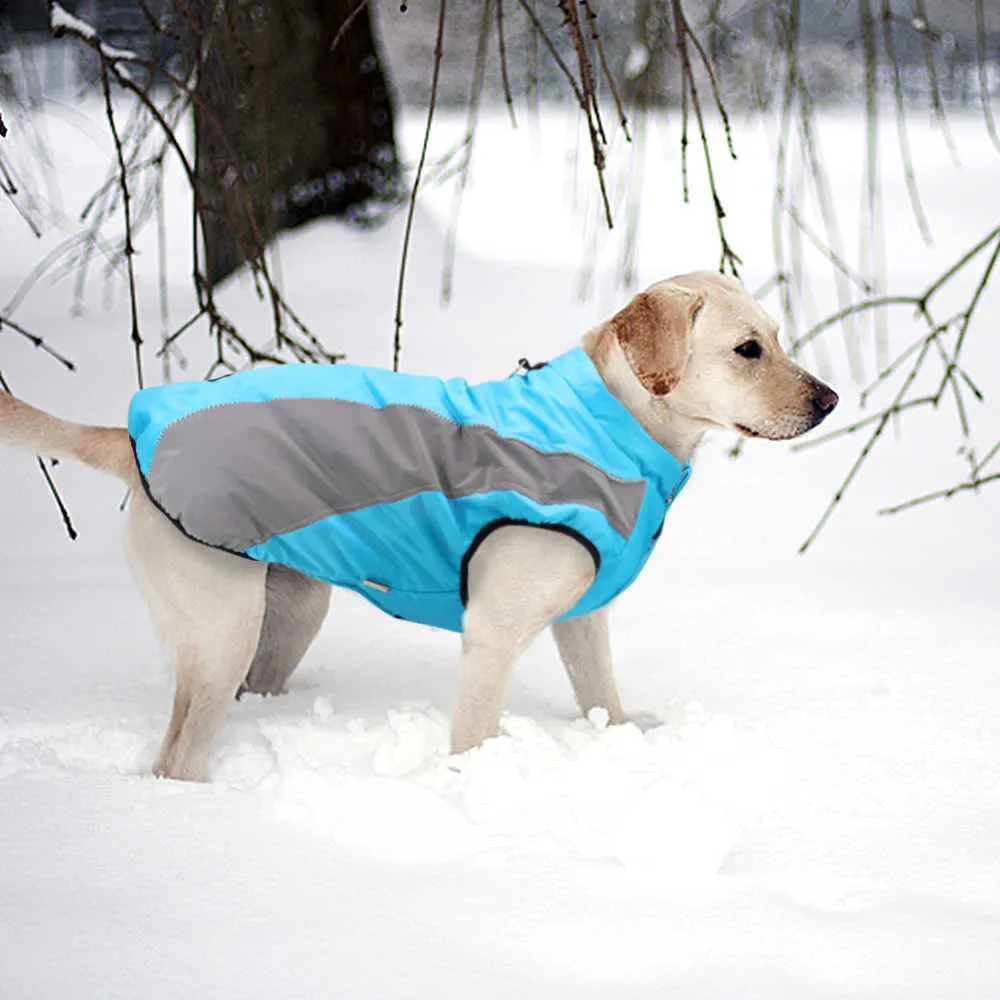 冬の大きな犬の服防水暖かいビッグドッグコートジャケットは中程度の大きな犬の反射ブルドッグゴールデンレトリーバー服211013