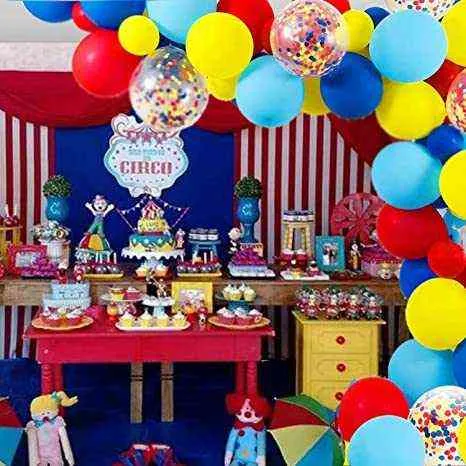 / circus ballonger krans röd gul blå konfetti ballong båge för karneval baby shower bröllop födelsedagsfest dekor 211216