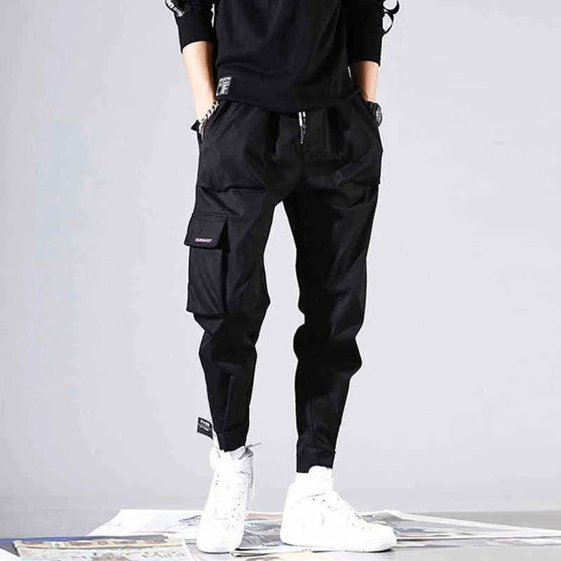 Männer Multi-Tasche elastische Taille Design Harem Hose Street Punk Hip Hop rote Freizeithose Jogger männliche Armee Cargohose XXXL 211112