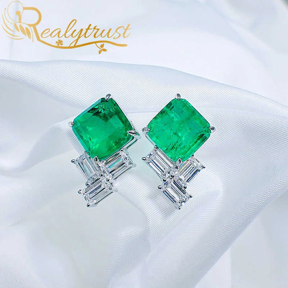 ReaLytrust Fashion 99mm Square Synthesis Colombian Emerald Stud Earrings Silver 925 Jewelry Women Wedding Party 2106166637045