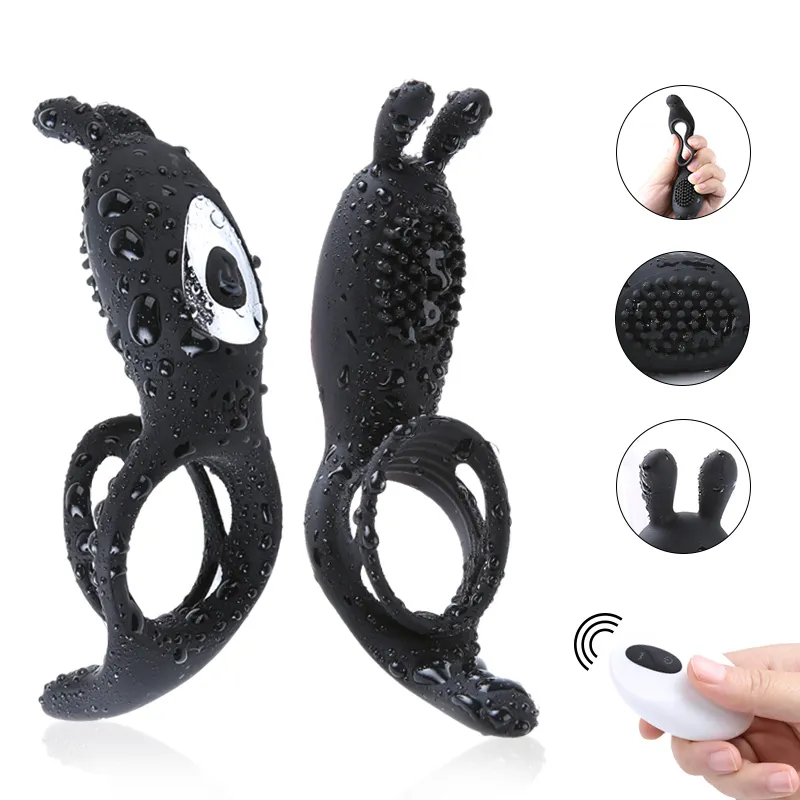 9 Speed Penis Vibrating Ring Male Rabbit Vibrator Time Delay Wireless Remote Silicone Rings Vibrator Sex Toys for Men Couple Q03209607542