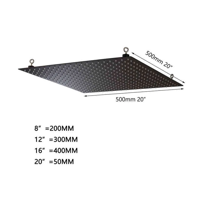 KEMAIDI schwarzer LED-Quadrat-Regen-Duschkopf aus Edelstahl, 8–20 Zoll, ultradünn, Wahl für Badezimmer, Wand- und Deckenmontage, H1209