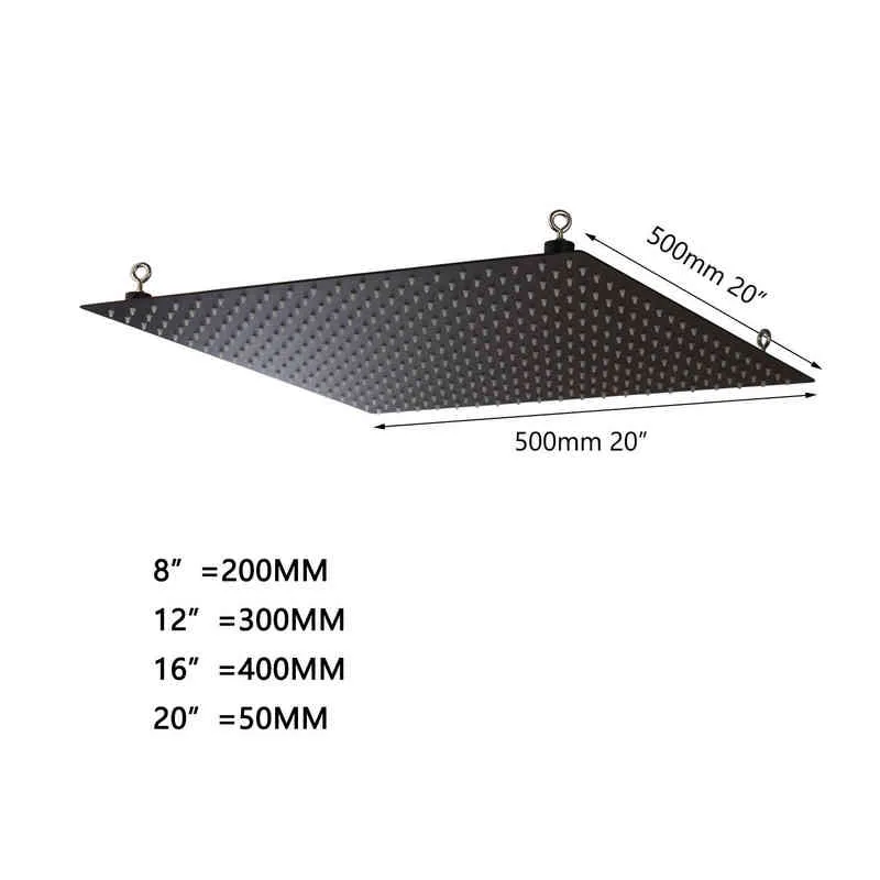 KEMAIDI Soffione doccia in acciaio inossidabile con pioggia quadrata a LED nero 8 ~ 20 pollici Scelta ultrasottile Bagno da parete montato a soffitto H1209