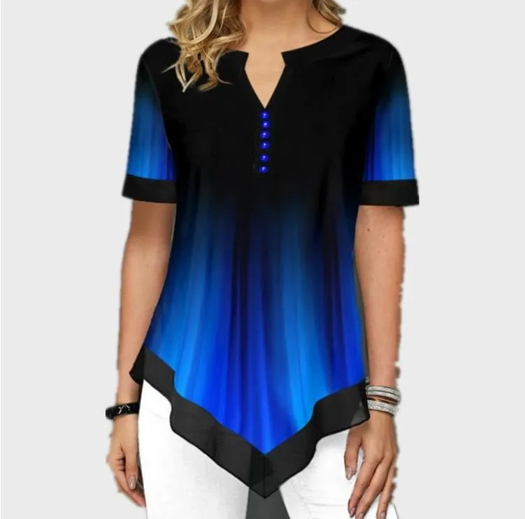 シャツブラウスファッション大規模なサイズのトップカジュアルVネックシャツの女性ゆるい花柄のチュニックシャツ210326