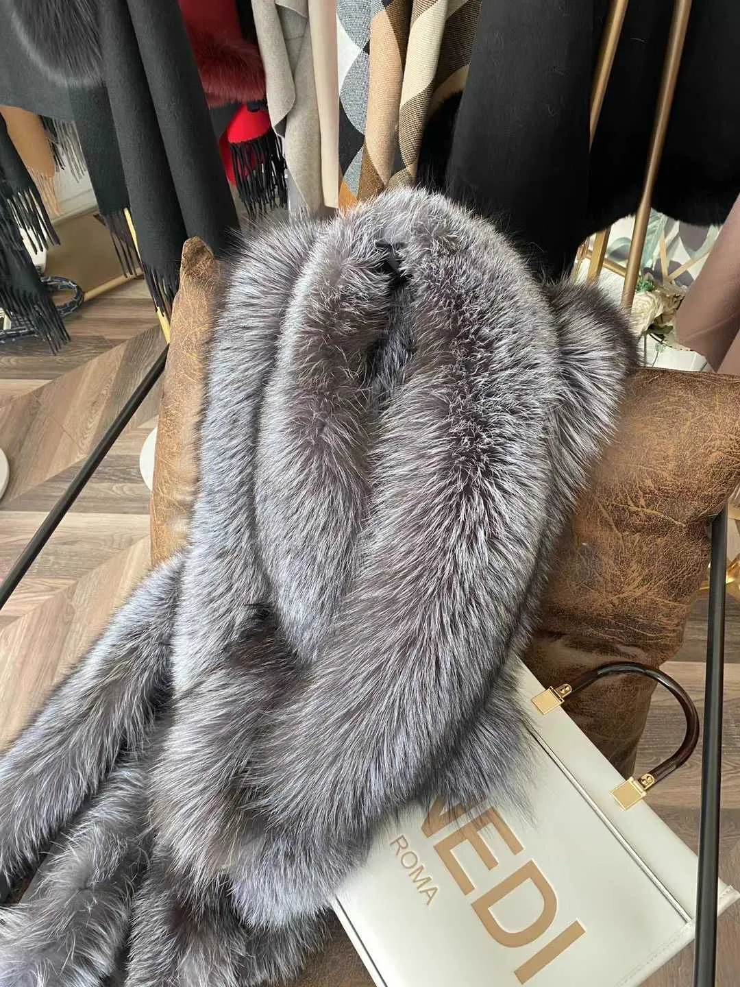 Ms.minshu Donna Uomo Sciarpa con collo in pelliccia di volpe argentata naturale staccabile giacca cappotto Drop Shipping H0923