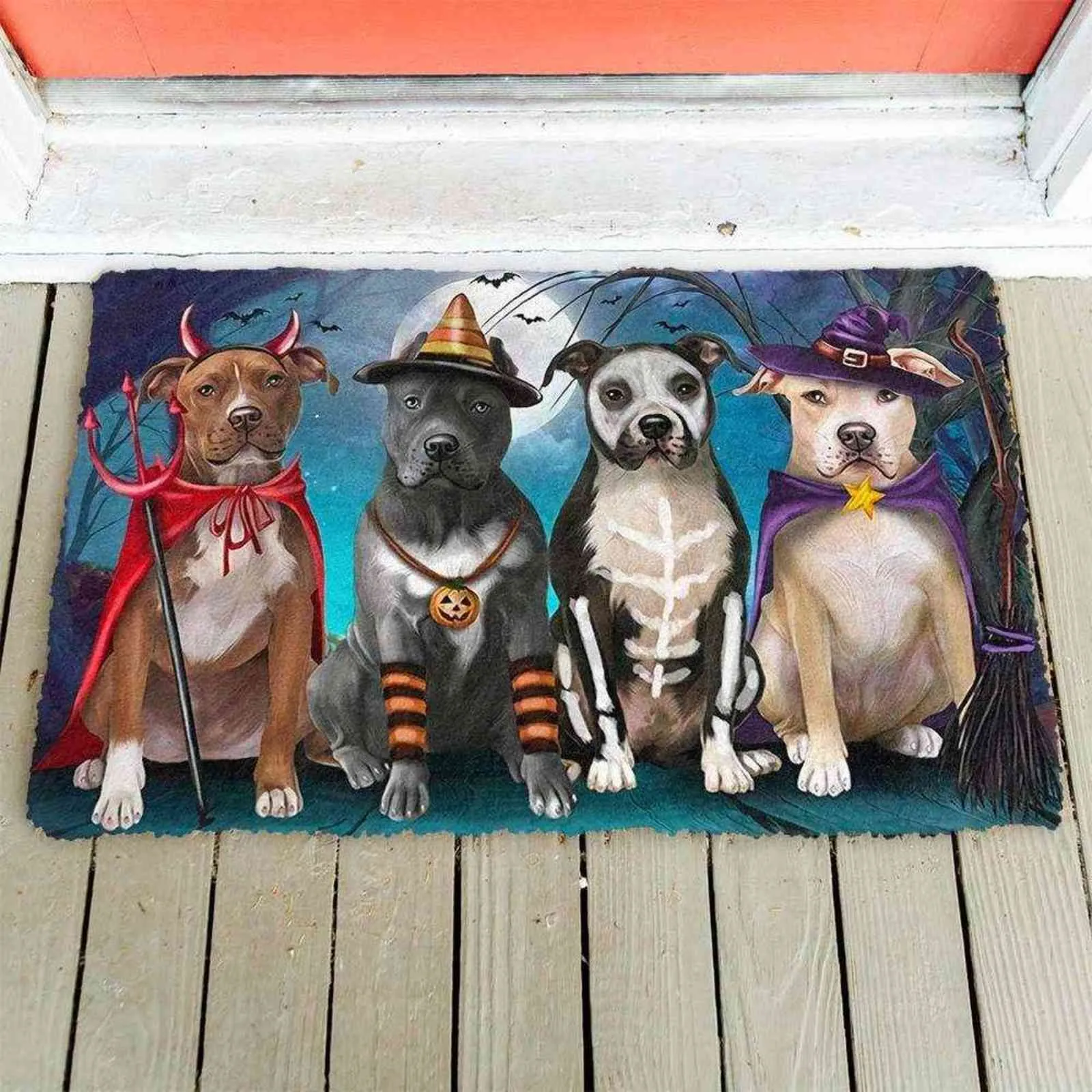 CLOOCL 3D Graphic Halloween capacho animais cães cães ingleses Bulldog Decoração Impressão de tapete absorvente porta de piso NONSLIP 2111247707690