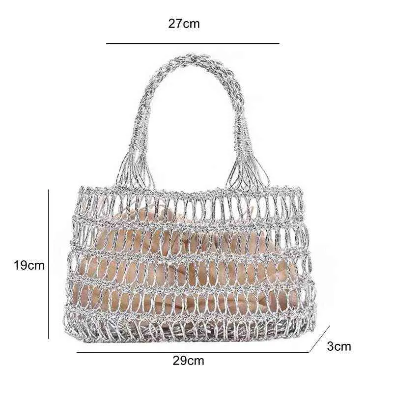 Einkaufstaschen Hausgemachte reine handgewebte Strandfrauen High-End-Sommer-Damenhandtaschen Häkelmode Rattan-Geldbörse Wooven-Tasche 220301