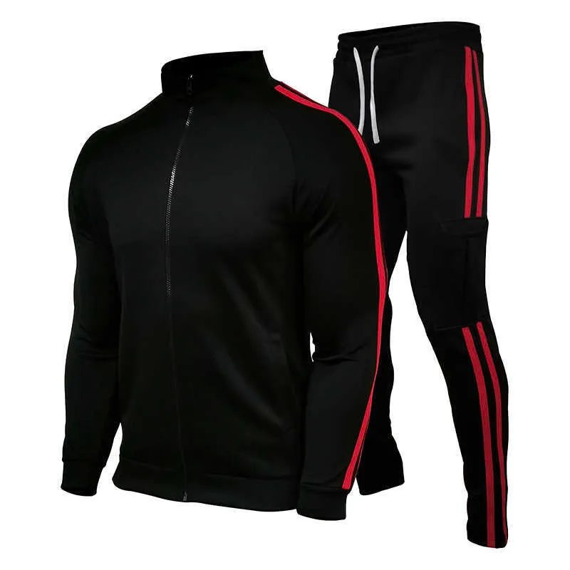 Dragkedja Tracksuit Men Set Sporting Sweatsuit Men Clothes Printed Hooded Hoodies Jacket Pants Track Suits Man Size M-XXL 210924