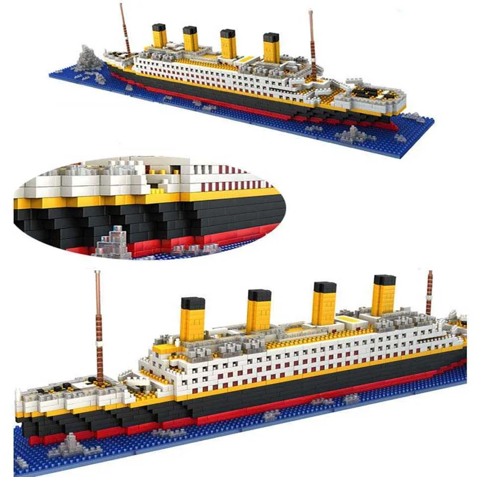 LOZ 1860 st titanic kryssningsfartyg modell båt DIY Diamond lepining Byggstenar Tegel Kit barnleksaker Julklapp Q0624