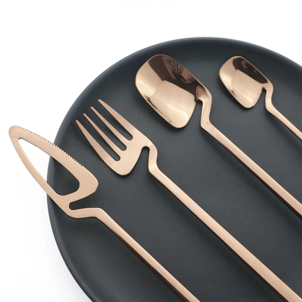 32 sztuk Rose Gold Cutlery Set 18/10 Zestaw do obiadowa Ze Stali Nierdzewnej Widelec Kawa Zestaw Zestaw Tableware Zestaw Bar Flatware Srebra Set X0703