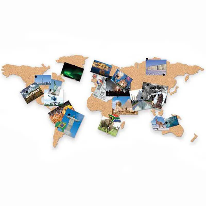 Cork Wood Phellem Mur Carte du monde Bureau École Décoration Carte Cork Board Autocollant Pins Board Wood Map 210705