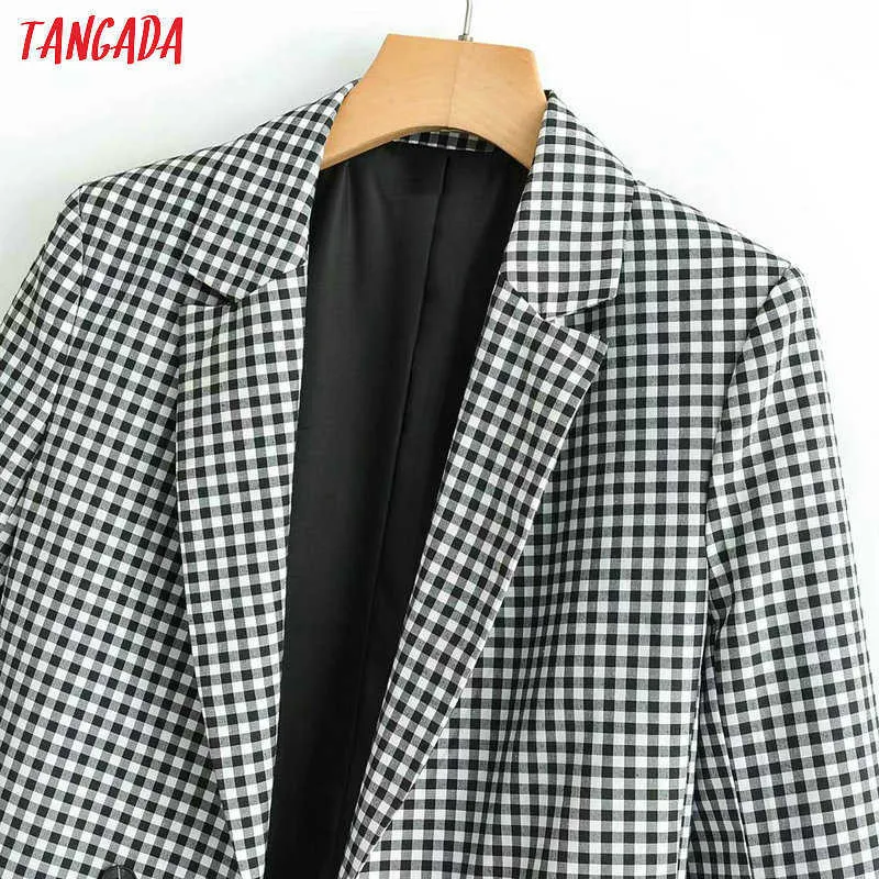 Tangada femmes chic plaid blazer à manches longues arrivée veste bureau dames vêtements décontractés QJ115 211019