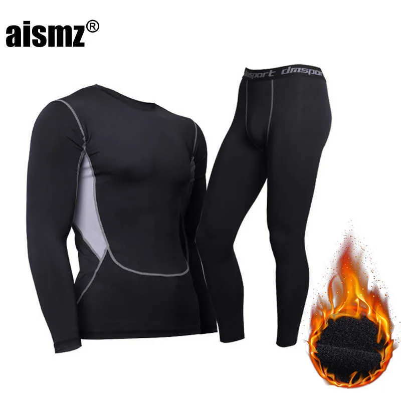 Aismz Hiver Sous-Vêtements Thermiques Hommes Chaud Première Couche Homme Sous-Vêtements Ensemble Compression Polaire Séchage Rapide Seconde Peau Caleçon Long 210910