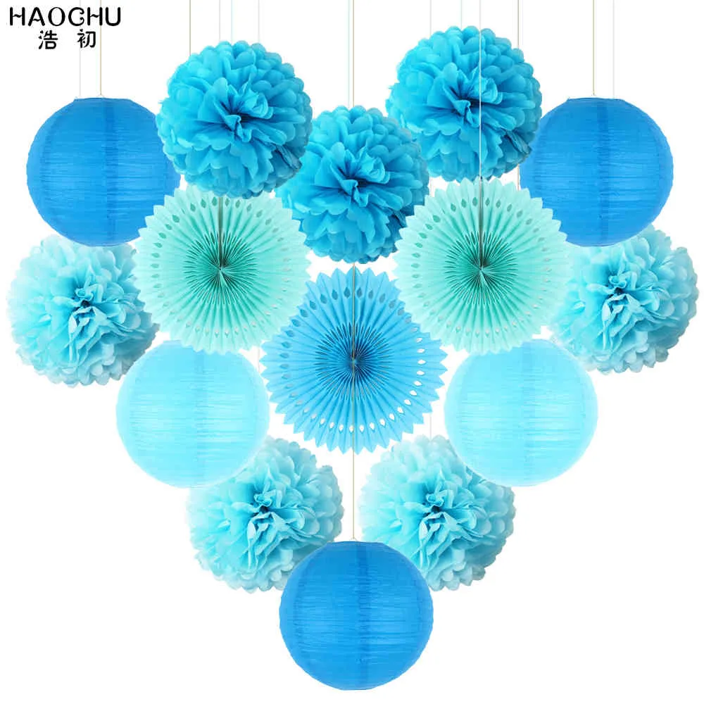 15 teile/los Tissue Laterne/Pom Poms Blume/Rosette Fans Geburtstag Baby Shower Party Hochzeit Dekoration Papier Set Violette farbe