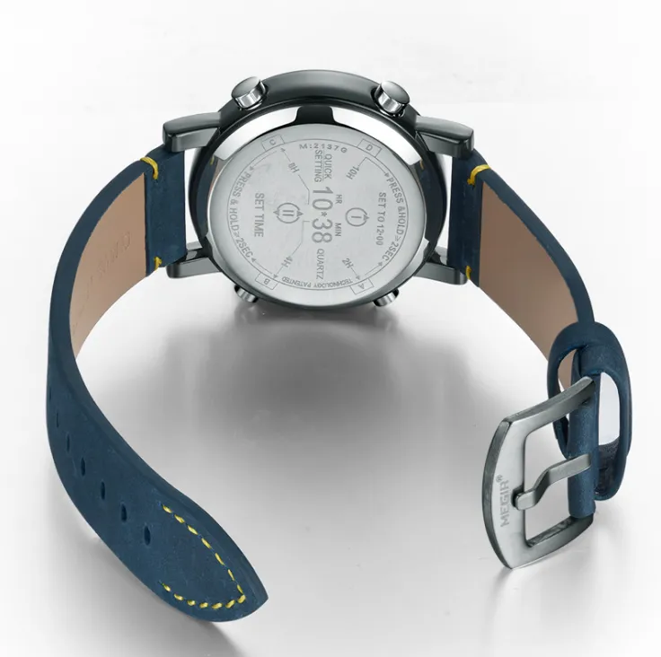 MEGIR Бренд Креативный роликовый дизайн Мужские часы Мягкий кожаный ремешок Атмосфера матовый циферблат Износостойкие кварцевые часы с минеральным кристаллом 279T