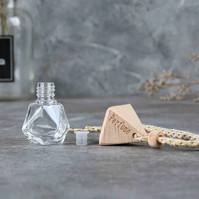 8ml madeira cortiça lid Rhomb vidro parfum embalagem recipiente vazio de óleo essencial aroma perfume frasco recarregável com corda