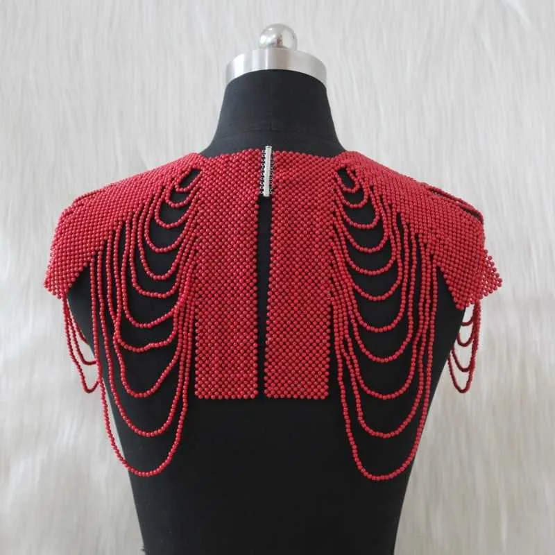 Dudo moda conjuntos de jóias de noiva acrílica miçangas ombro jóias laranja / vermelho / rosa longo colar estilo colarinho africano para as mulheres H1022
