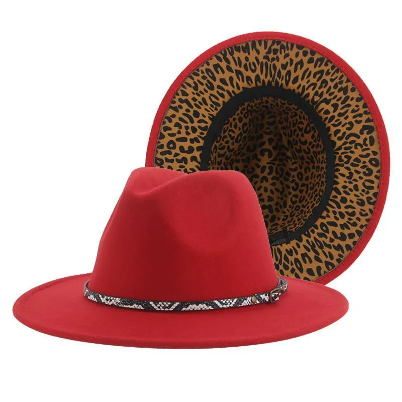 Chapéus de borda larga para mulheres Fedoras chapéu feminino leopardo patchwork Panamá jazz caps homens vintage casual casamento sombreros de mujer