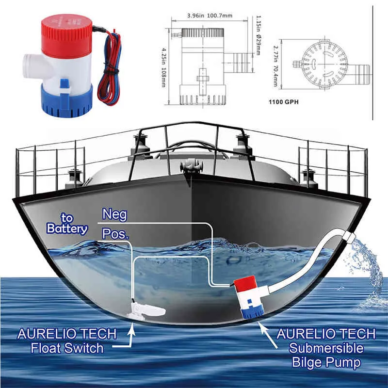 350-1100GPH 빌지 전기 12 / 24V 잠수정 해양 액세서리 보트 워터 펌프 저소음