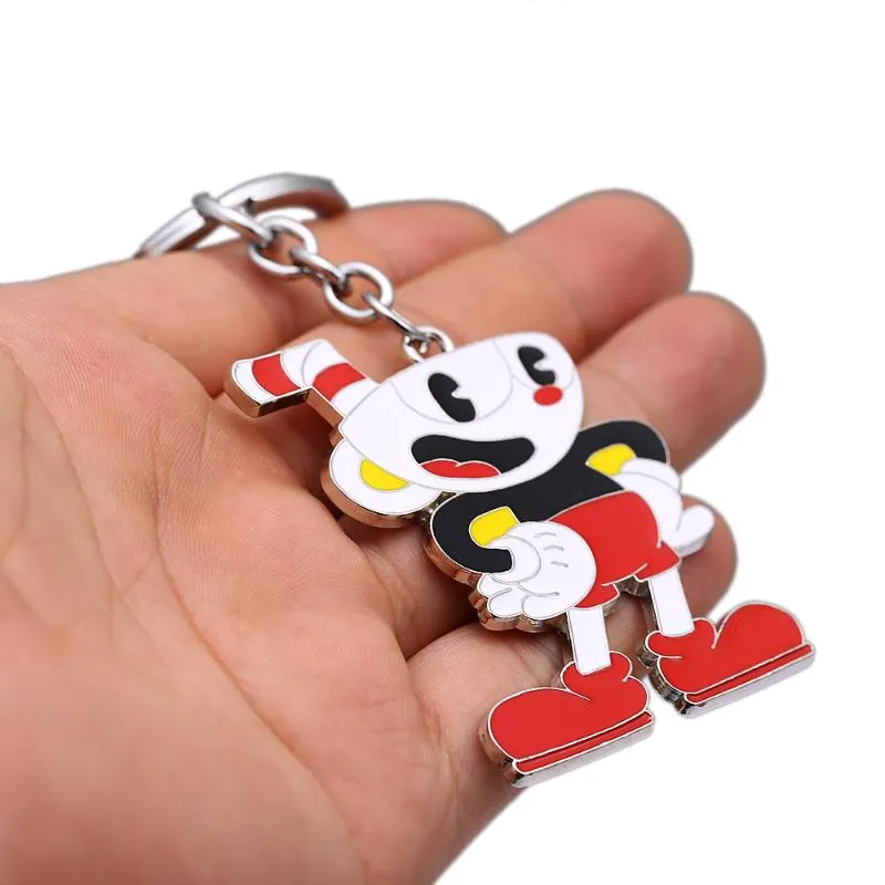 Klasyna HSIC 2 Style Cuphead metalowy metalowy kubek Klucz Pierścień Pierścień uchwytu anime łańcuchy figurki dla mężczyzn kobiety LLAVERO HC12779 FRED257R