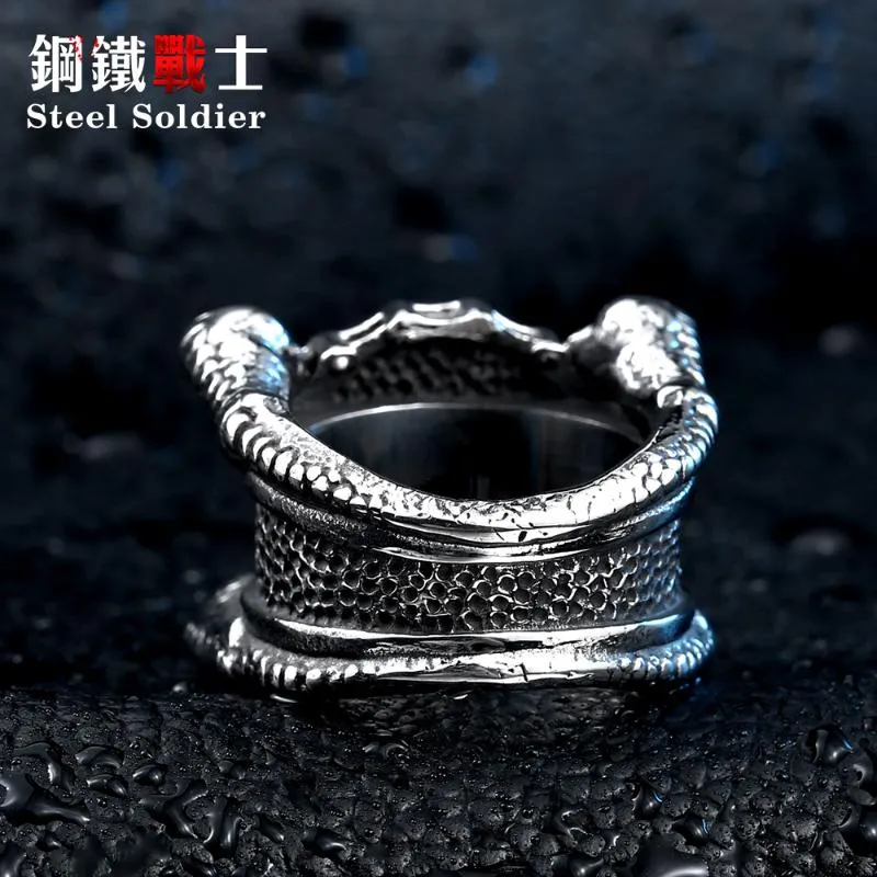 Cluster anéis de aço soldado estilo inoxidável crânio dragão garra legal homens anel moda punk biker jóias279g