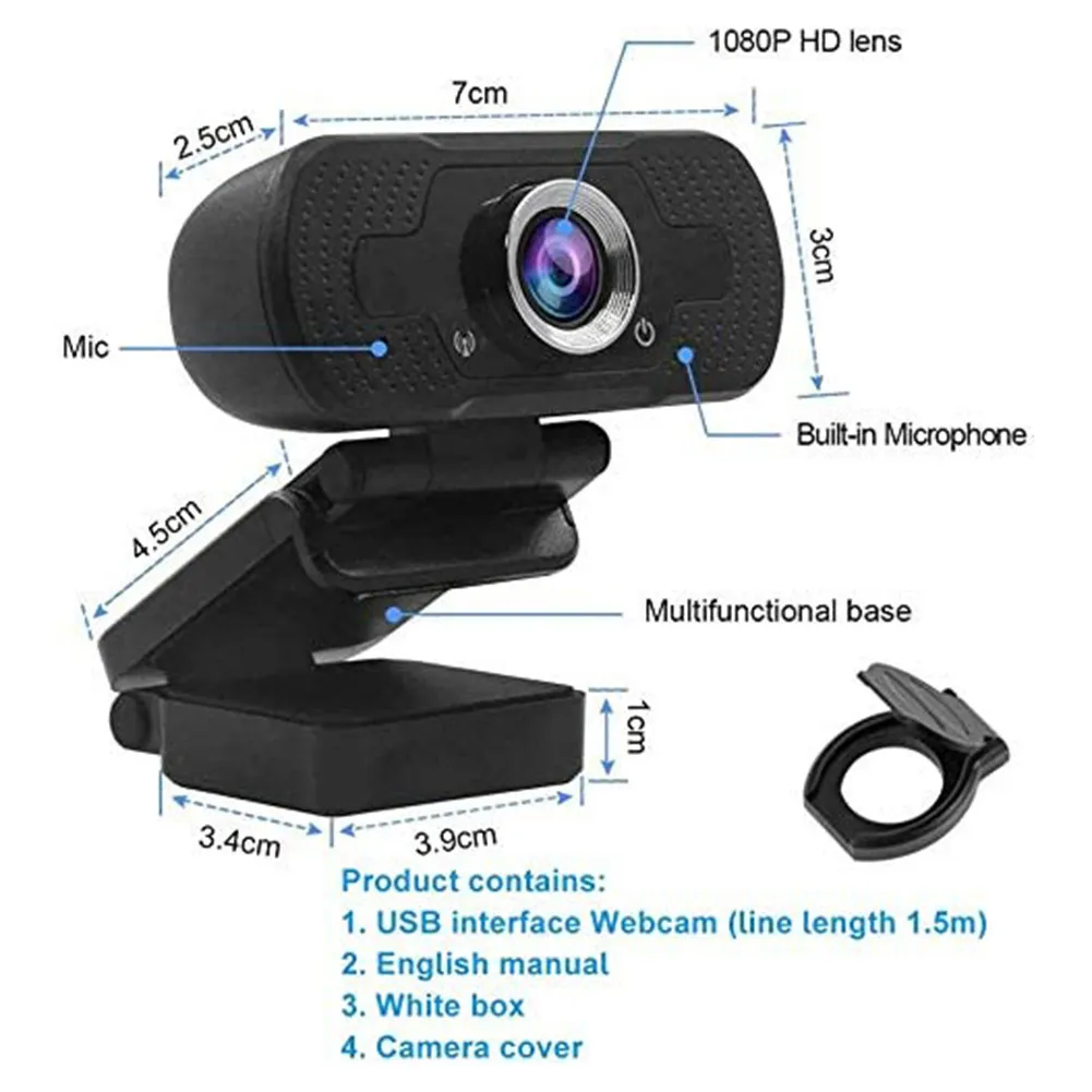 Webcamera met ingebouwde microfoon USB Autofocus PC Webcam Privacy 1080P FHD Cover Kantoor Zorgzame computerbenodigdheden