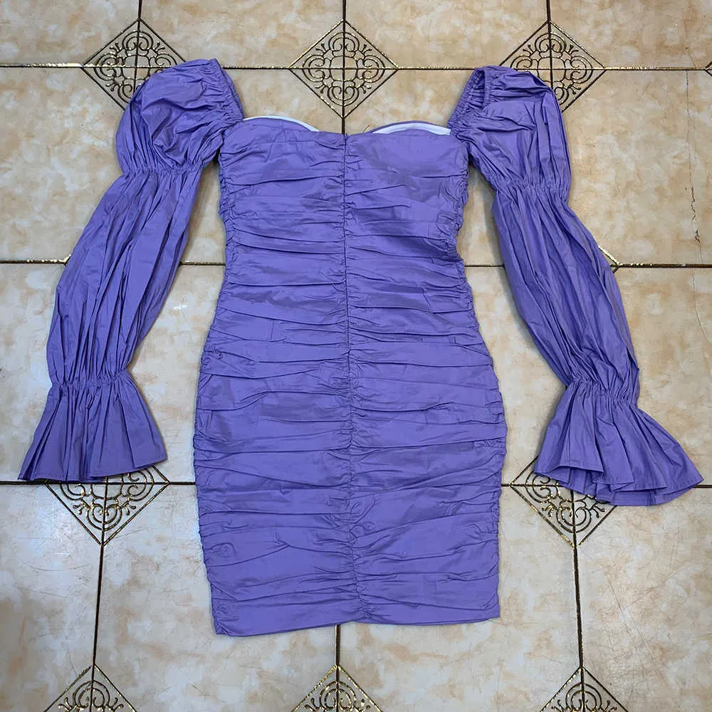 Ocstrade robe moulante drapée pétale manches violet femmes plein hiver Sexy col en V Club nuit fête 210527