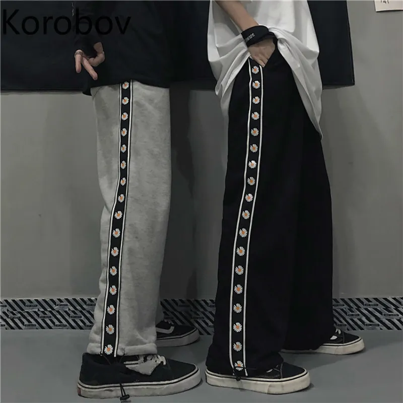 Korobov Primavera Allentato Stile Hrarjuku Coreano Unisex Amanti Streetwear Primavera Vita alta Anca Pantaloni dritti Causale Selvaggio Pantalone 210430