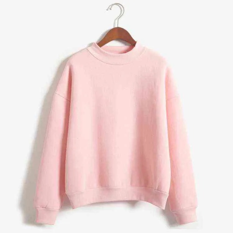Woman Sweatshirts Sweet Korean O-neck Knitted Pullovers Thick Autumn Winter Candy Color Loose Hoodies Solid Womens Clothing 211206