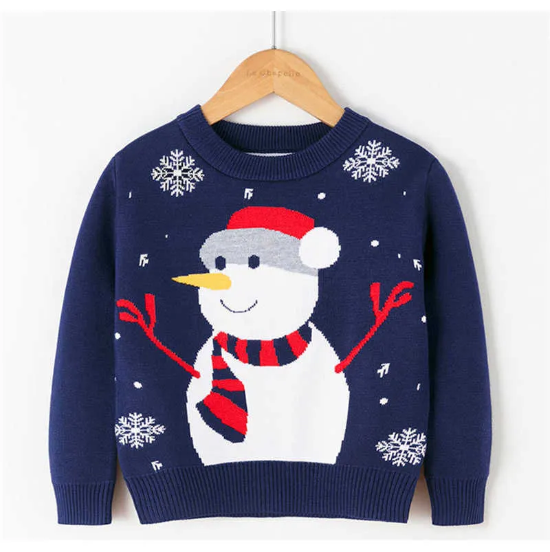 2021 New Christmas Sweaters Autumn Winter Baby Girls Boys Knitting Pullovers Tops Children Elk Print Long Sleeve Sweaters 3-7Y Y1024