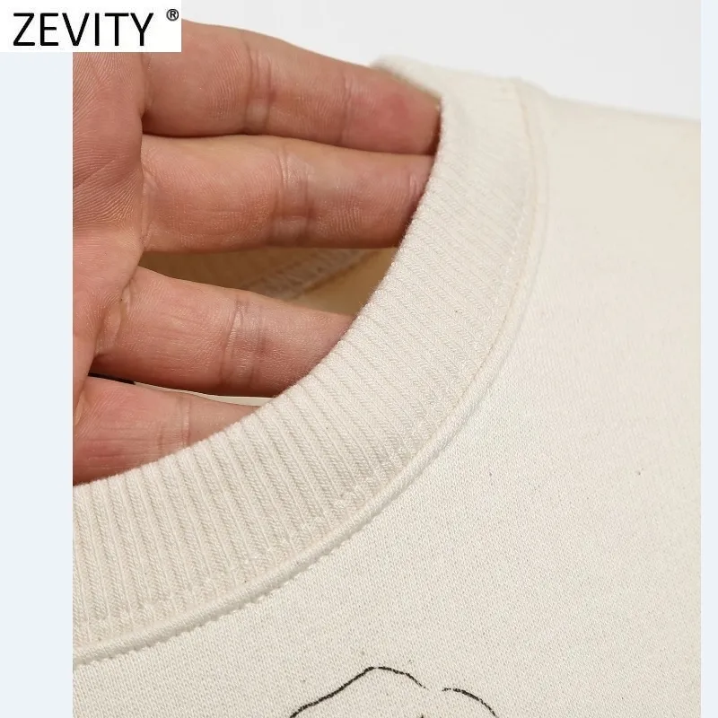 Zevity Mulheres Lazer Modery Beauty Pirnt Casual Fleece Moletons Feminino Básico Manga Longa Hoodies Chic Pullovers Tops H605 220215